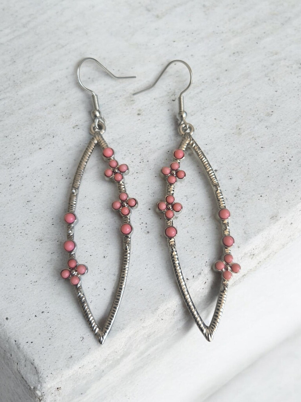 paparazzi Silver-Tone Teardrop Earrings with Pink Beads